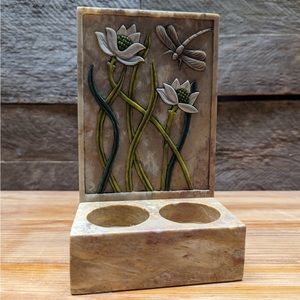 Dragonfly soapstone candle holder